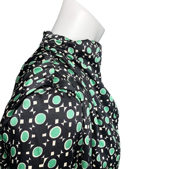 ZARA Black and Green Geo Print Mock Cowl Neck Top - Picture 6 of 7